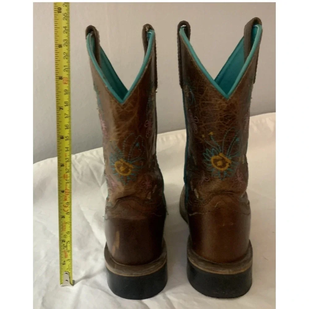 Smoky Mountain Girls Size 1.5 Brown Leather Floral Embroidered Cowgirl Boots